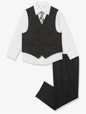 Van Heusen Black Vest and White Shirt Set with Gray Plaid Tie